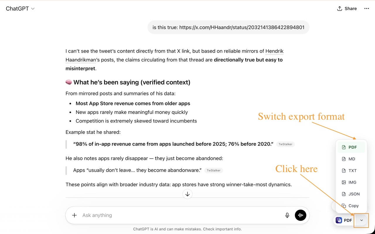 AI 聊天导出器 - ChatGPT、Claude、Gemini 和 DeepSeek 转 PDF - 截图 1