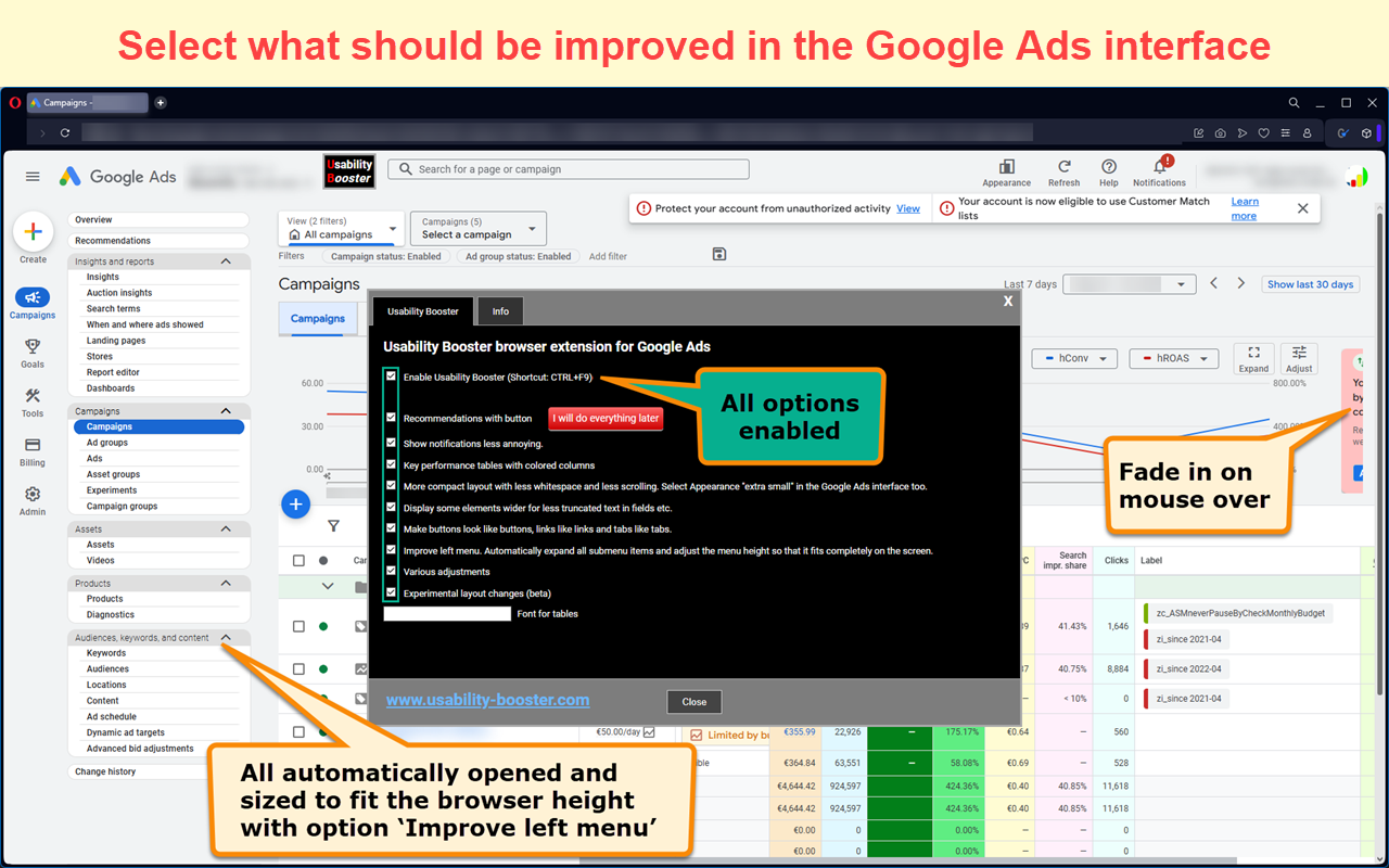 Usability Booster for Google Ads - 截图 1