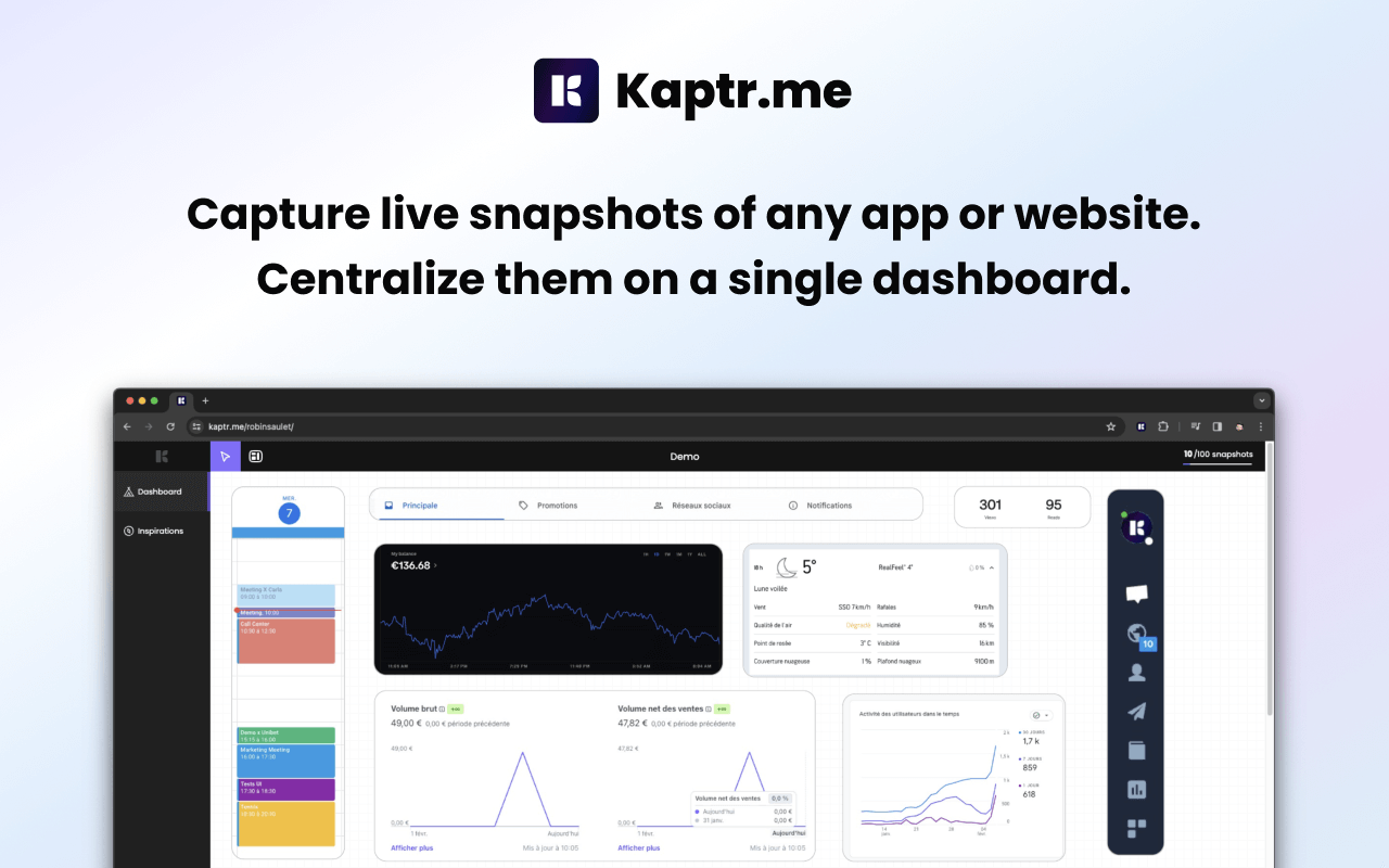 Kaptr.me - Web Dashboards with Live Snapshots - 截图 3