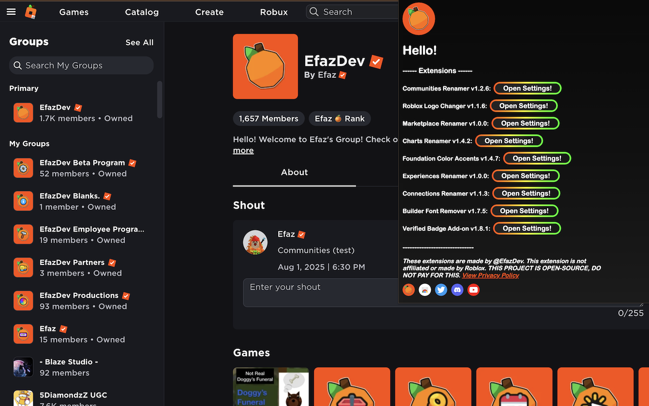 Efaz's Roblox Extension - 截图 5