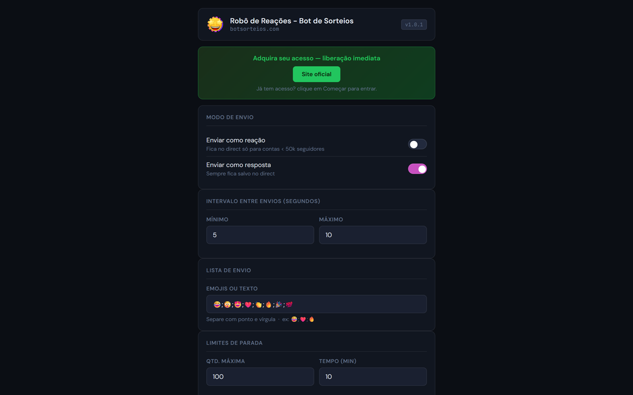 Robô de Reações - Bot de Sorteios - 截图 2