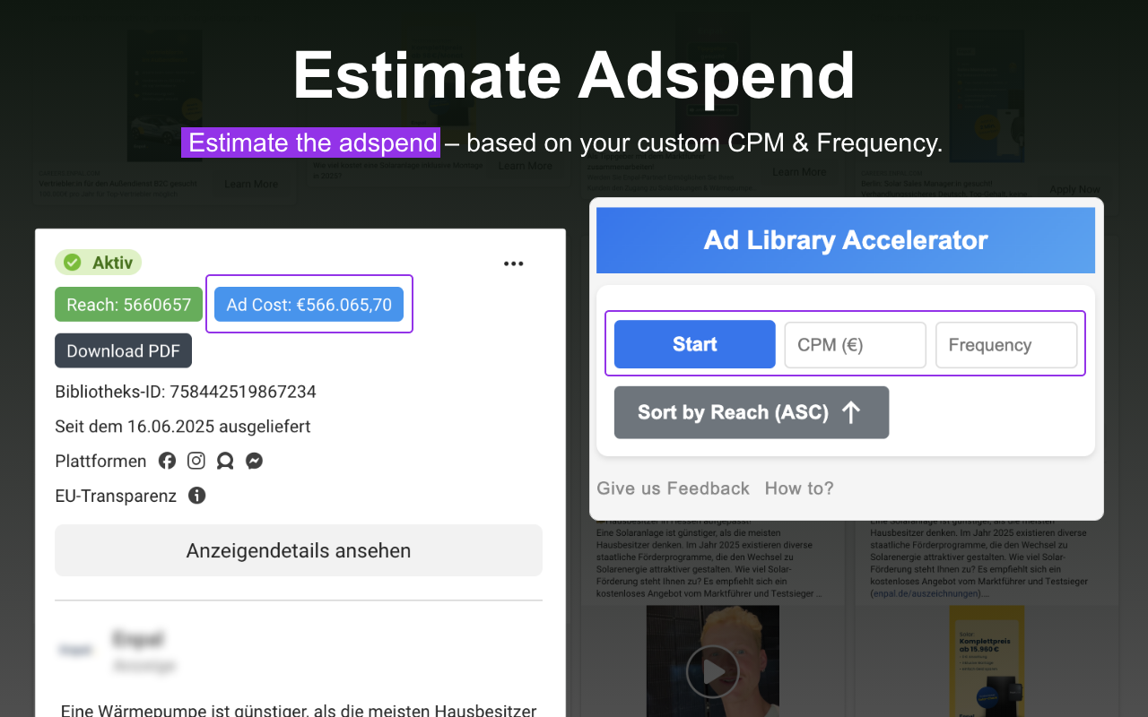 Sort & Download Facebook Ad Library Ads + Unlock Reach & Ad Spend with ALA - 截图 2