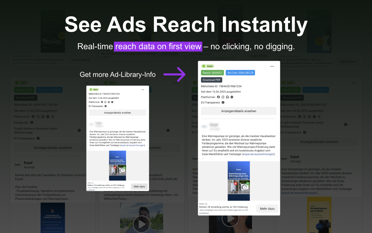 Sort & Download Facebook Ad Library Ads + Unlock Reach & Ad Spend with ALA - 截图 3