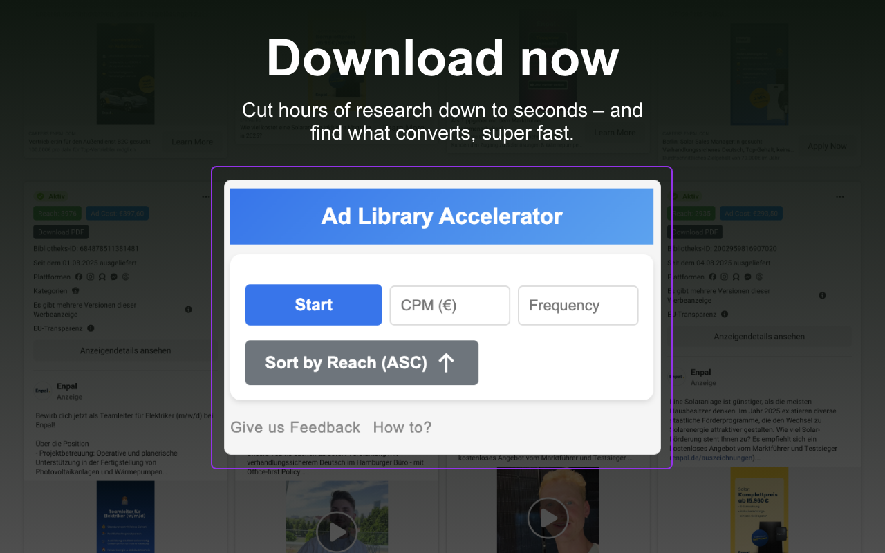 Sort & Download Facebook Ad Library Ads + Unlock Reach & Ad Spend with ALA - 截图 5