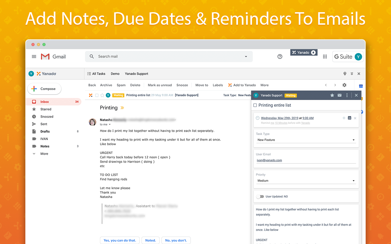 Yanado - Task Management inside Gmail - 截图 3
