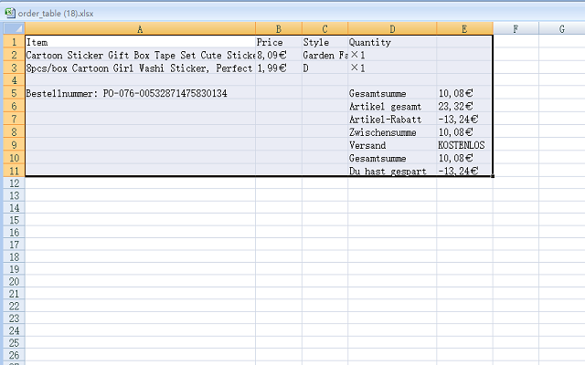 Temu order 2 Excel - 截图 2