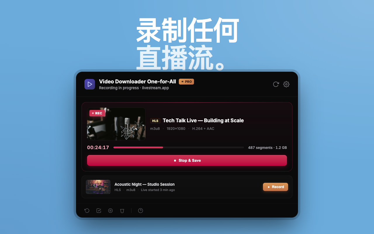 Video Downloader One-for-All — HLS、M3U8 视频与直播录制器 - 截图 3