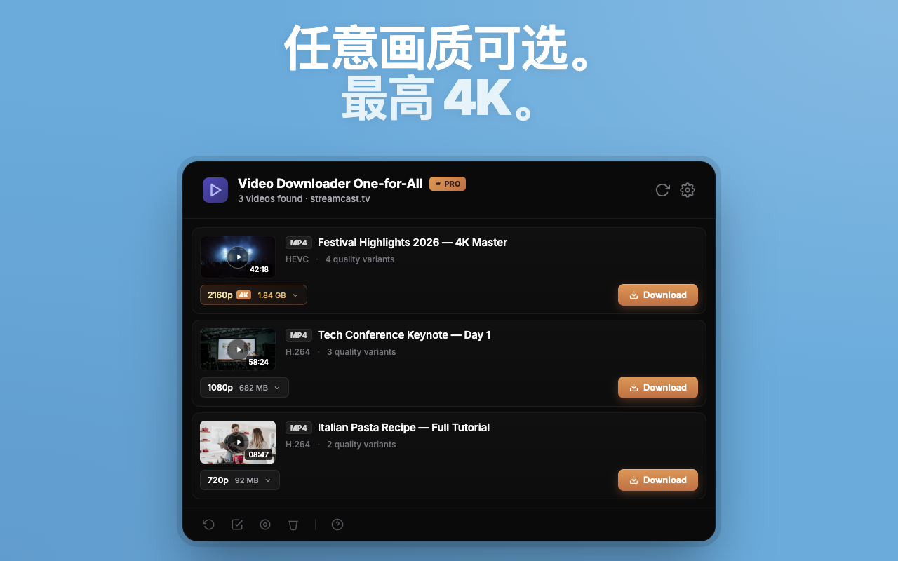 Video Downloader One-for-All — HLS、M3U8 视频与直播录制器 - 截图 4
