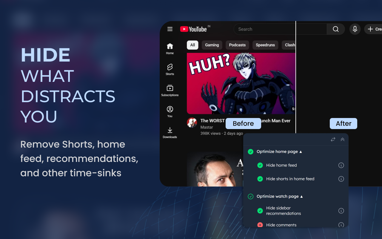 YouTube Detox — Block Shorts, Hide Recommendations & Stay Focused - 截图 5