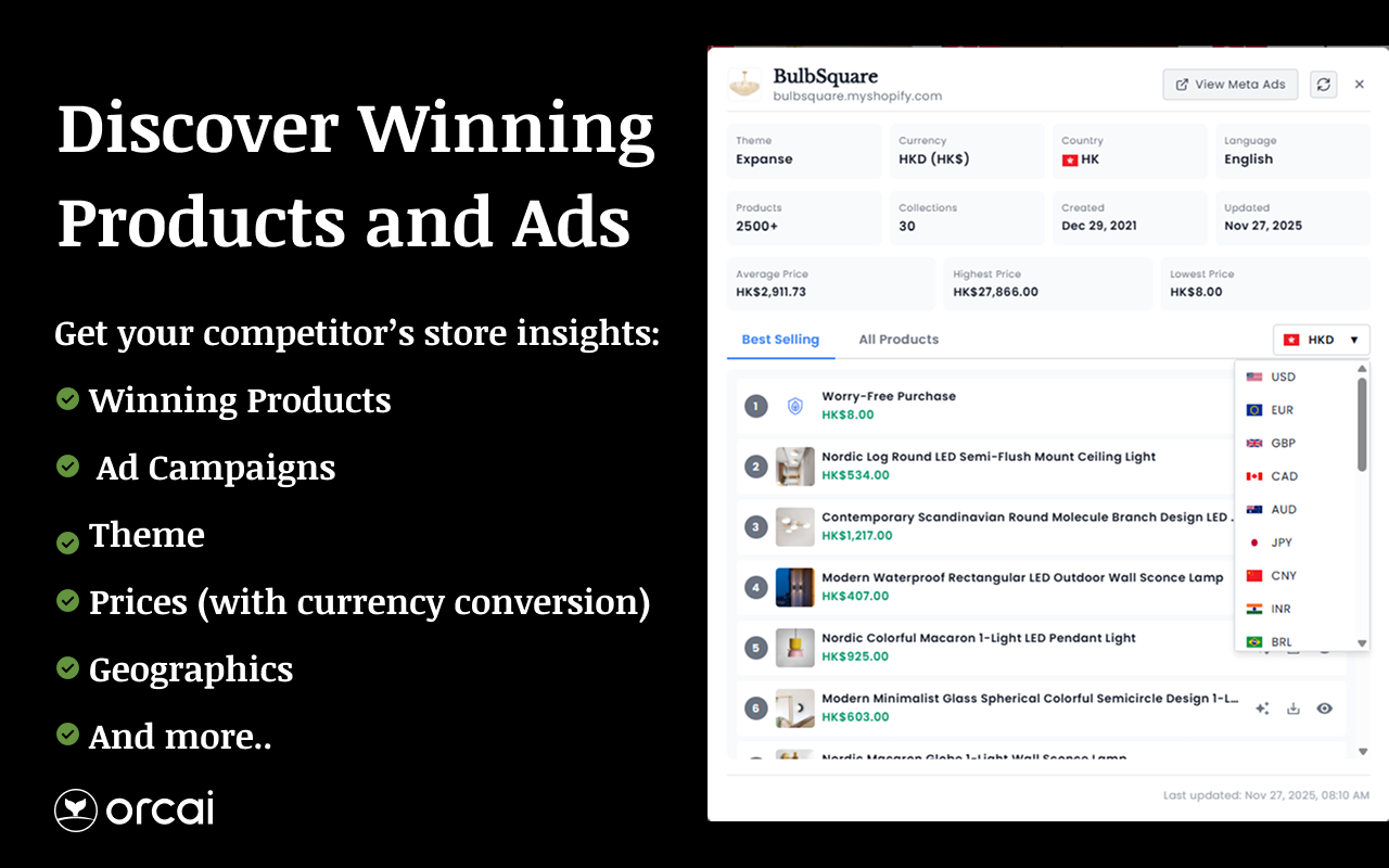 Orcai: Shopify 采集器和间谍 | AliExpress, Amazon, Temu Dropshipping - 截图 1