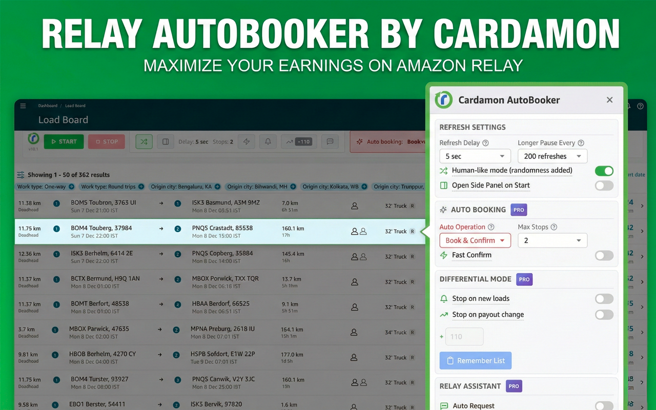 Relay AutoBooker & Refresher Cardamon - Amazon Relay Load Board Automation - 截图 2