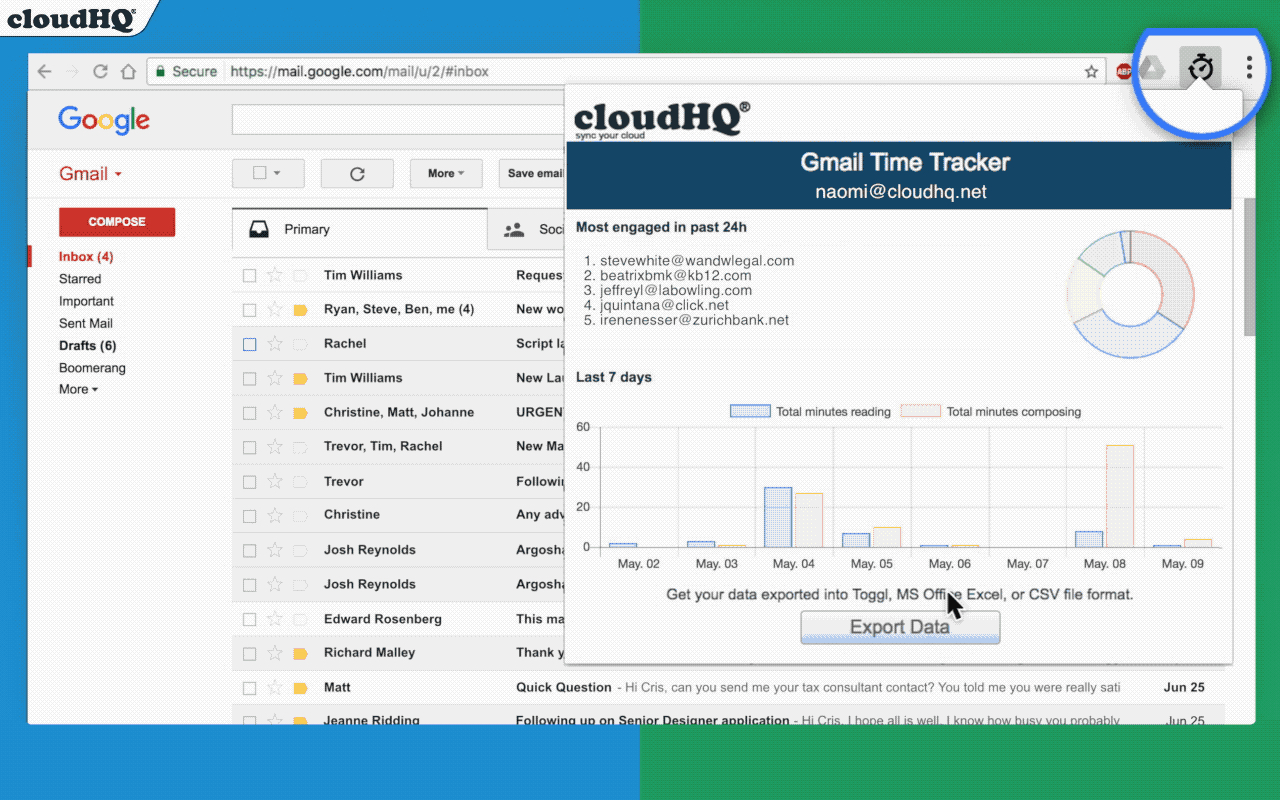Time Tracker for Gmail™ by cloudHQ - 截图 1