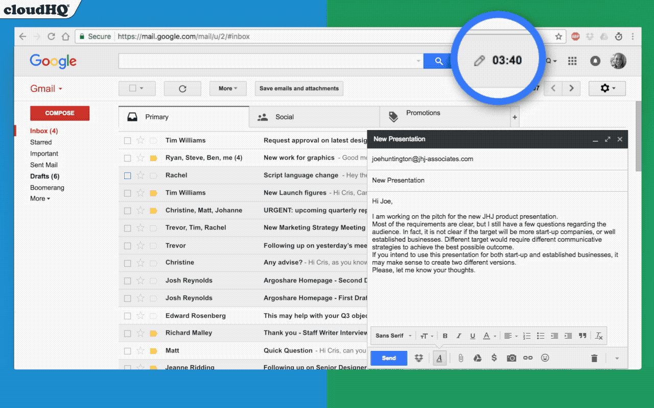 Time Tracker for Gmail™ by cloudHQ - 截图 2