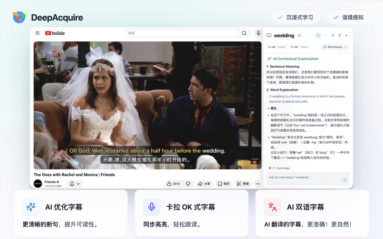 Deep Acquire Language - 双语字幕、AI 深度讲解 - 截图 1
