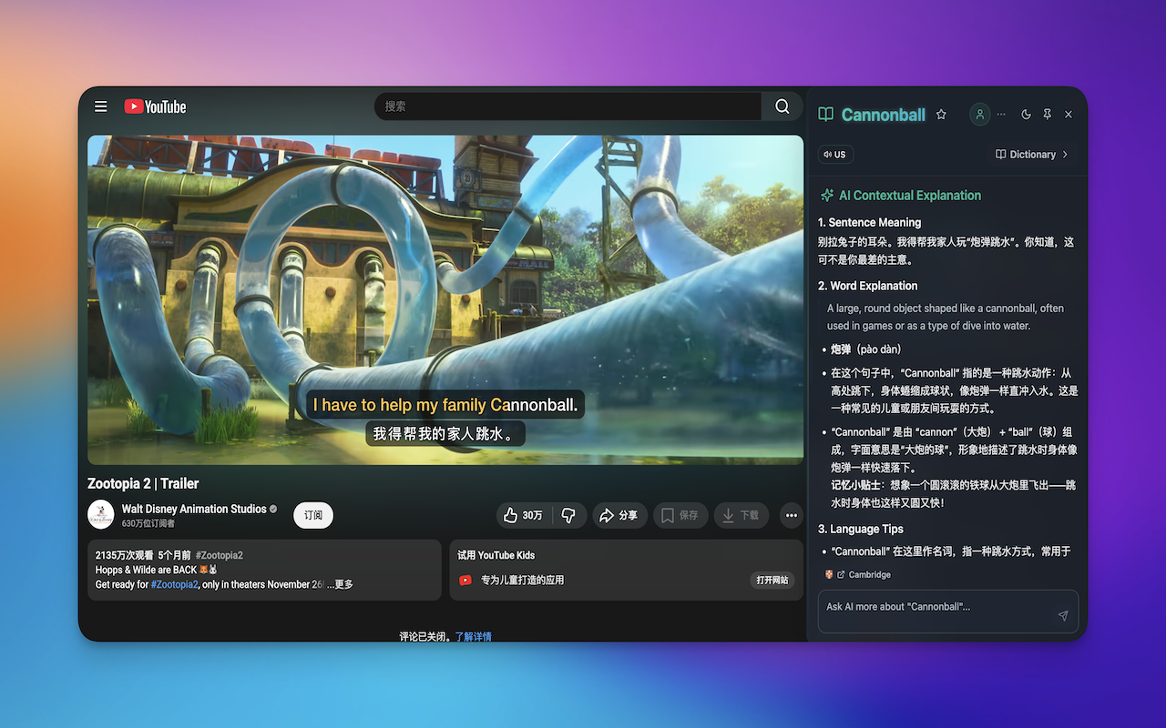Deep Acquire Language - 双语字幕、AI 深度讲解 - 截图 3
