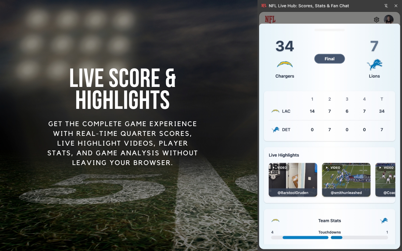 NFL实时中心：比分、数据和球迷聊天 - 截图 2