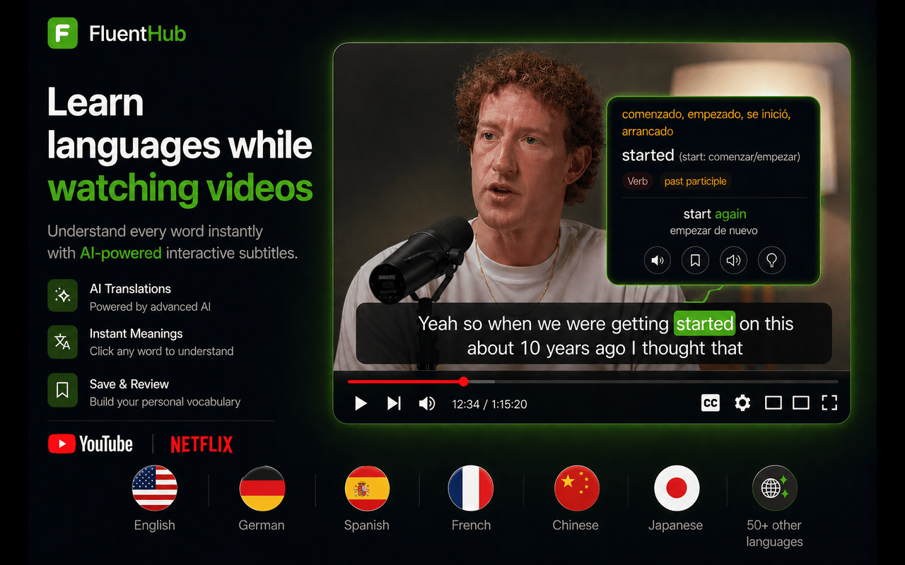 FluentHub AI: Dual Subtitles & Language Learning for YouTube & Netflix - 截图 1