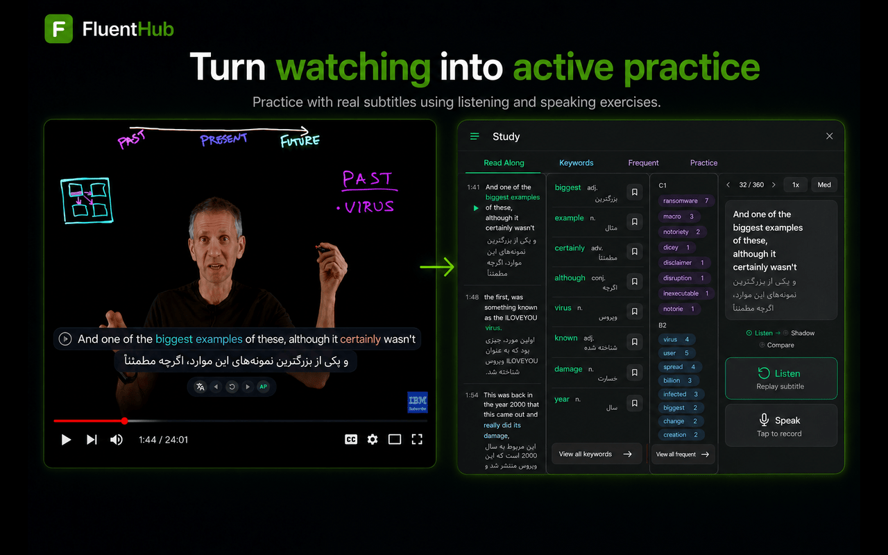 FluentHub AI: Dual Subtitles & Language Learning for YouTube & Netflix - 截图 5