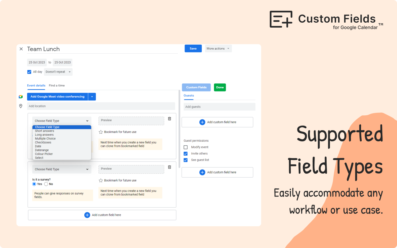 Custom Fields for Google Calendar™ - 截图 2