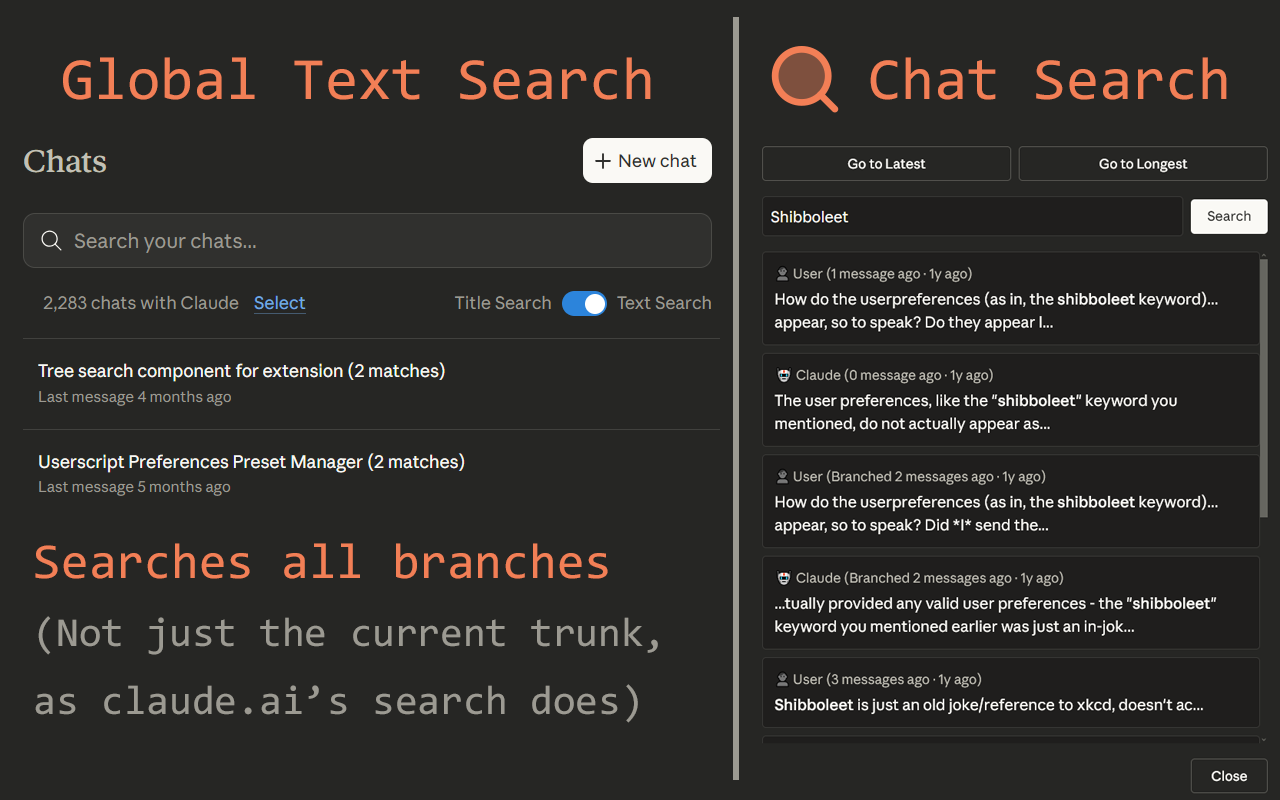 Claude QoL - Export, Fork, Search, and more - 截图 4