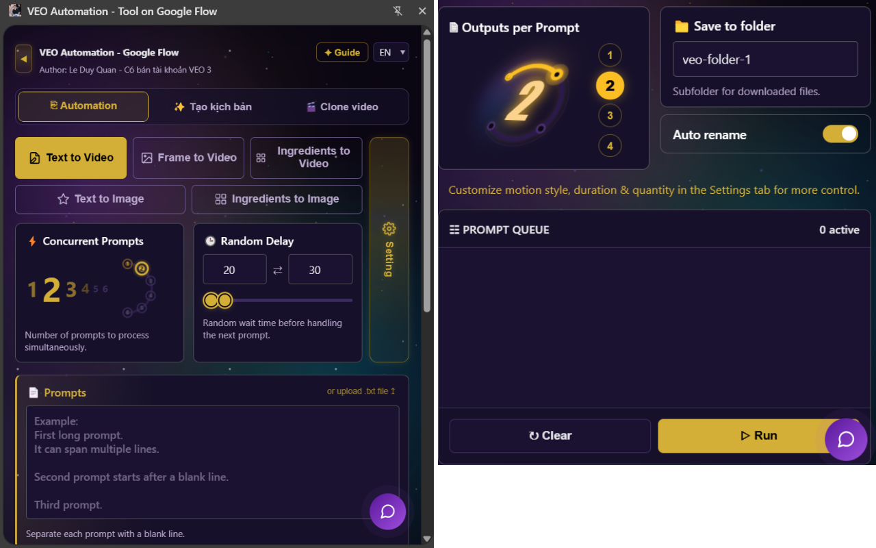 VEO Automation - Tool on Google Flow (VEO3 - GEMINI ULTRA) - 截图 1