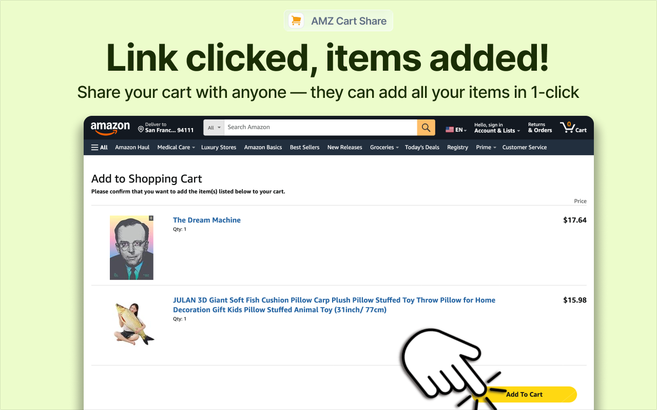 AMZ Cart Share: Share your Amazon cart in 1 click - 截图 1