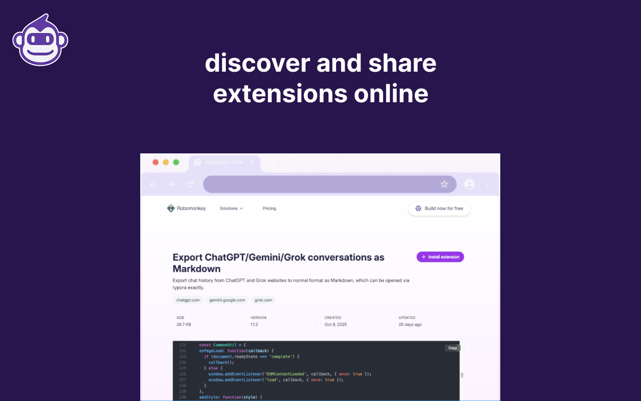Robomonkey: Chat to Build Extensions & Automations, AI Assistant - 截图 1