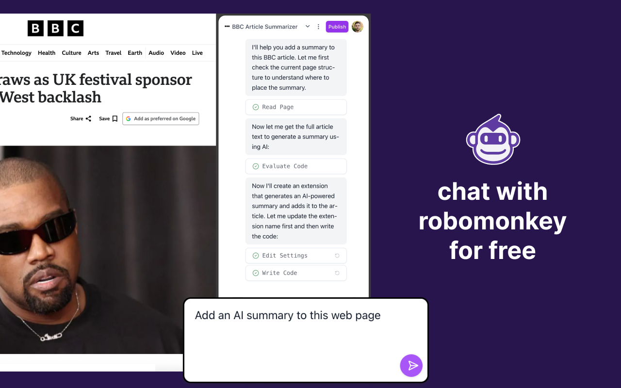 Robomonkey: Chat to Build Extensions & Automations, AI Assistant - 截图 2