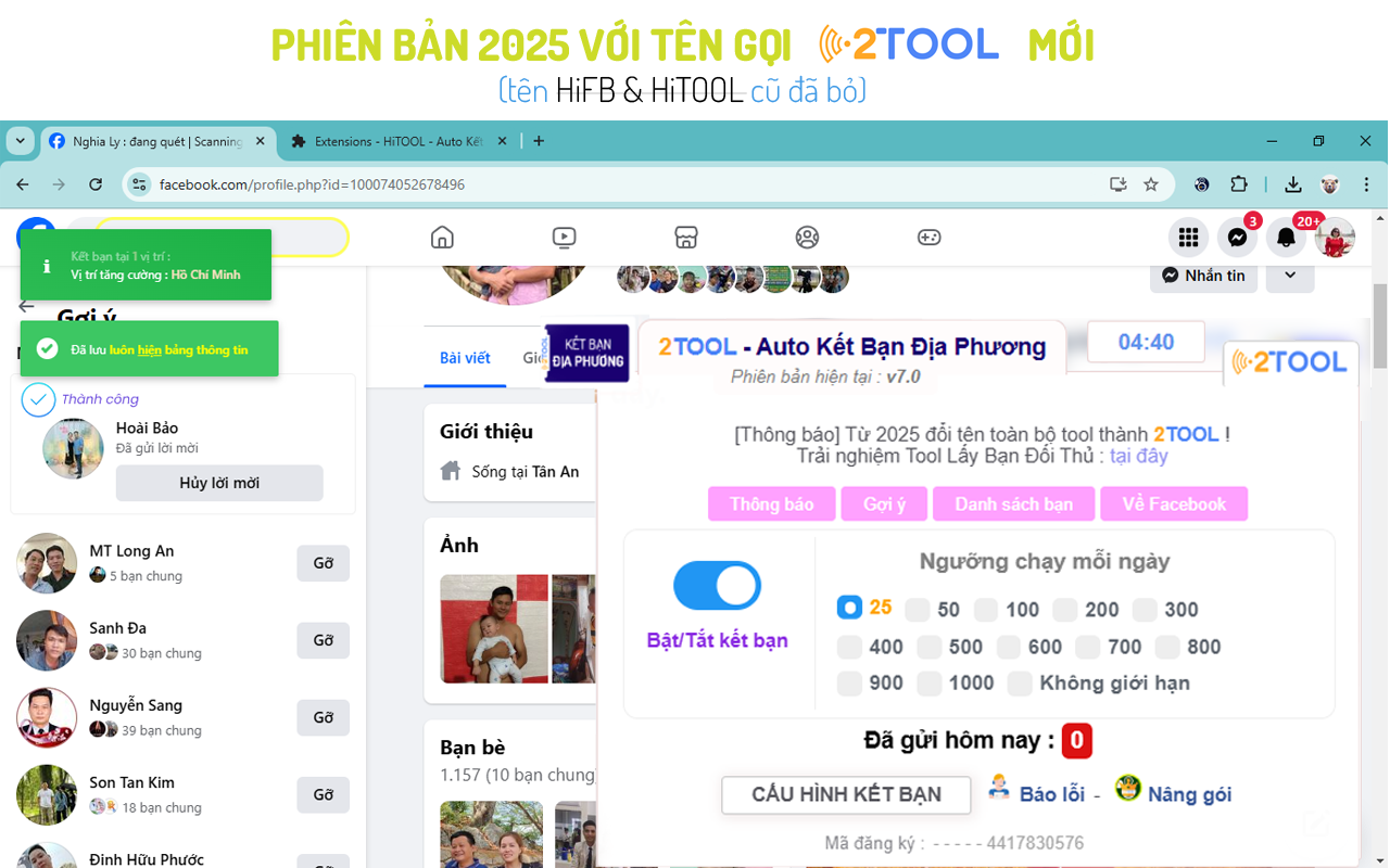 2TOOL - Auto Kết Bạn Địa Phương trên facebook - 截图 1