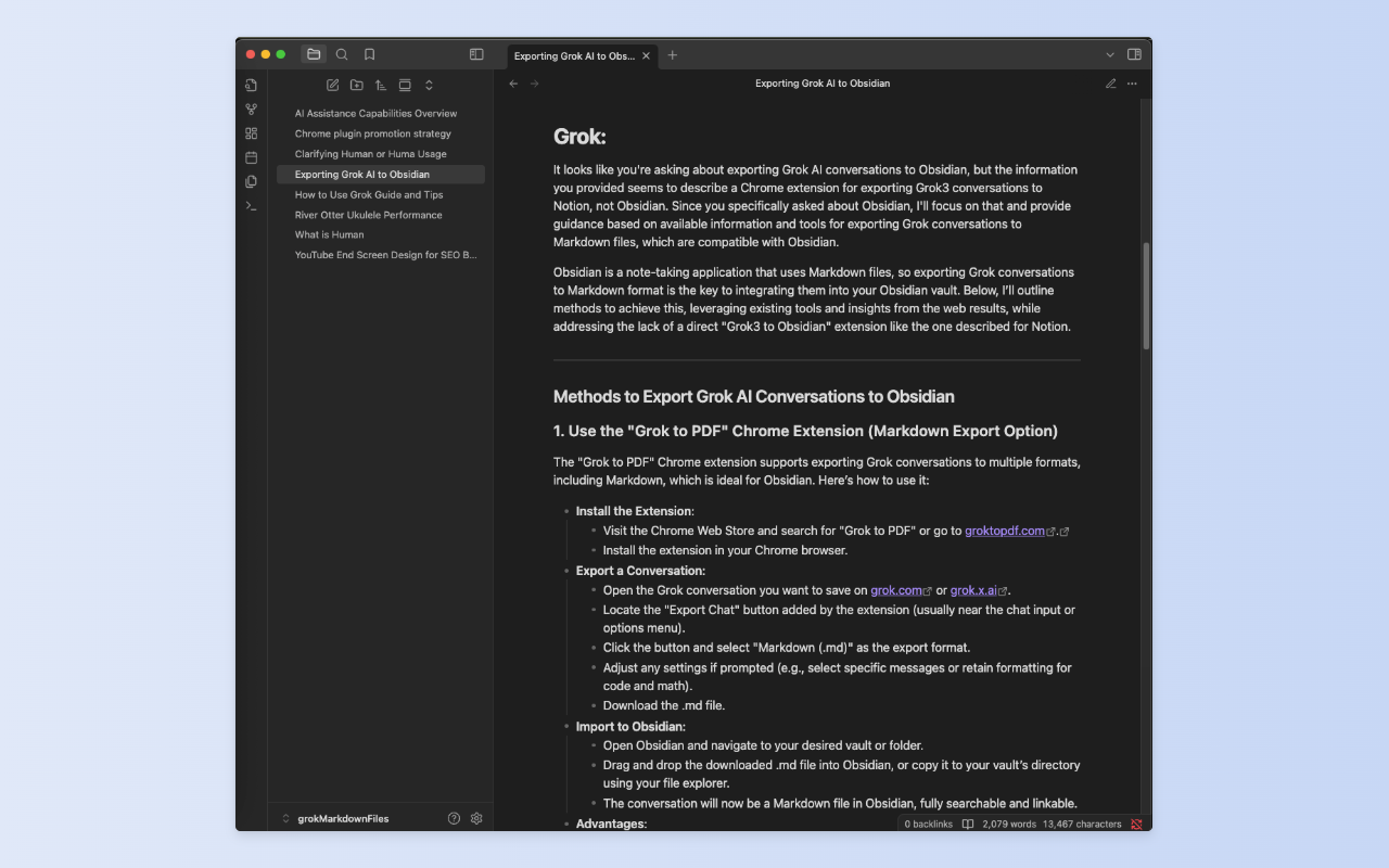 Backup Grok AI to Obsidian and Html - 截图 3
