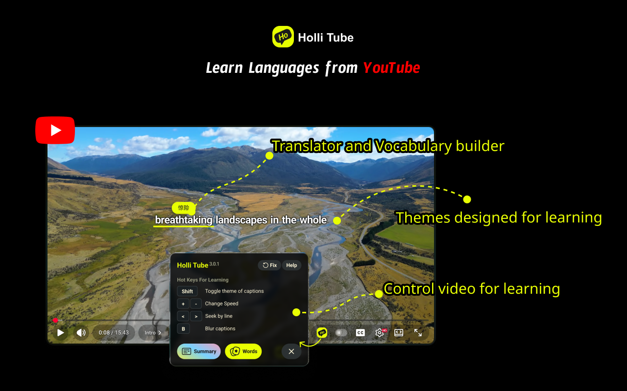 HolliTube:YouTube字幕用于英语学习 - 截图 2