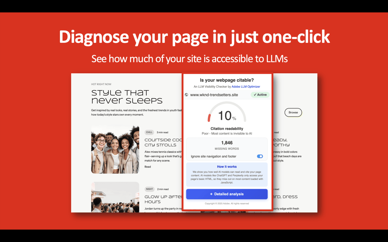 AI Content Visibility Checker, powered by Adobe LLM Optimizer (LLMO) - 截图 1