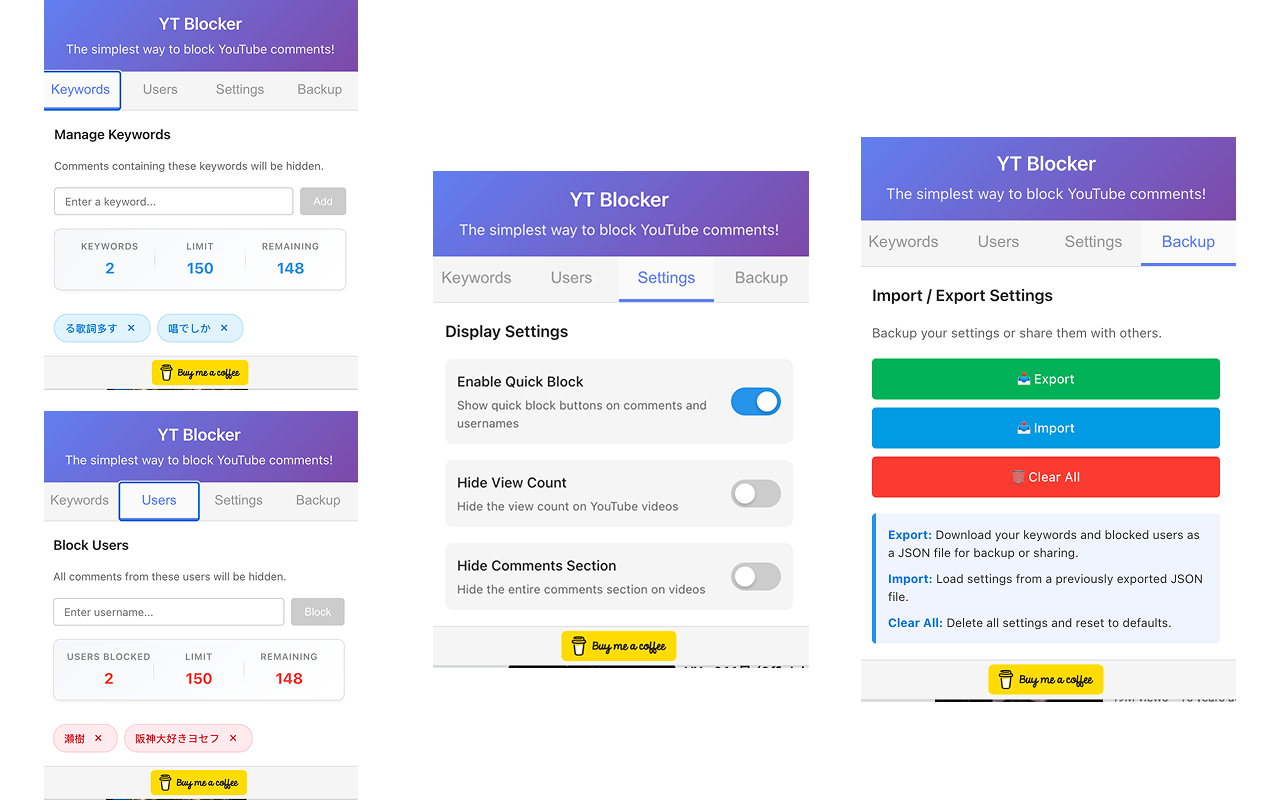 YT Blocker - Block YouTube Comments By Keywords, Usernames & Tools - 截图 1