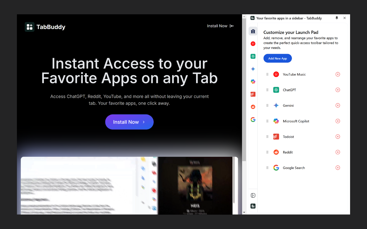 Sidebar & App Launcher for ChatGPT, YouTube, Reddit & More - TabBuddy - 截图 3