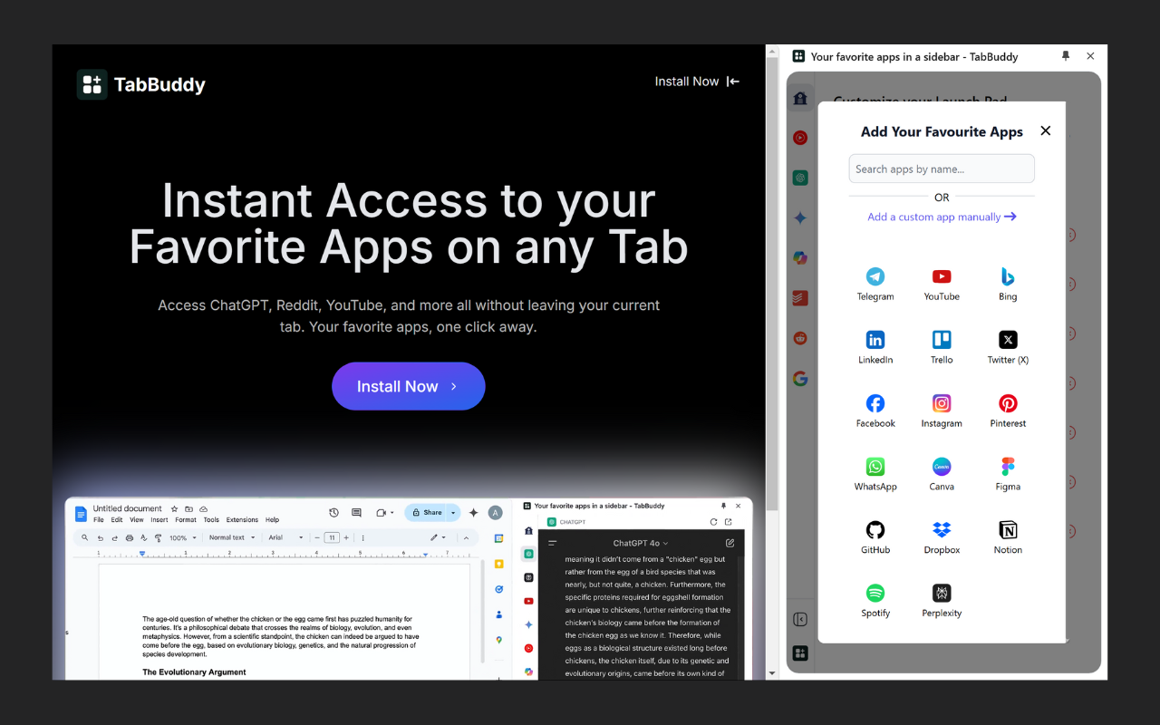 Sidebar & App Launcher for ChatGPT, YouTube, Reddit & More - TabBuddy - 截图 5