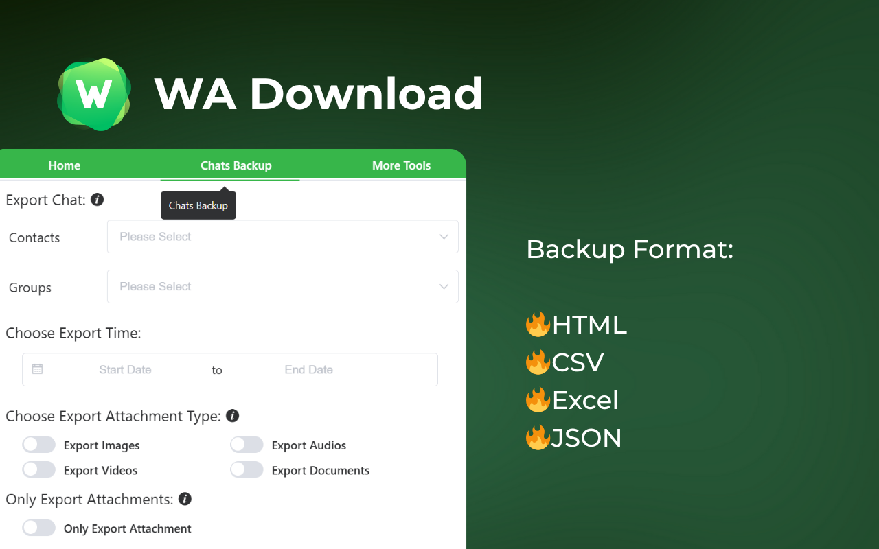 WA Download — WhatsApp 联系人导出、群成员提取与聊天备份(支持 CSV / Excel) - 截图 3