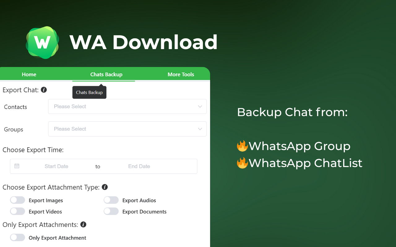 WA Download — WhatsApp 联系人导出、群成员提取与聊天备份(支持 CSV / Excel) - 截图 4