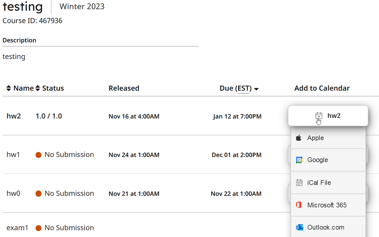 Gradescope Add to Calendar - 截图 2