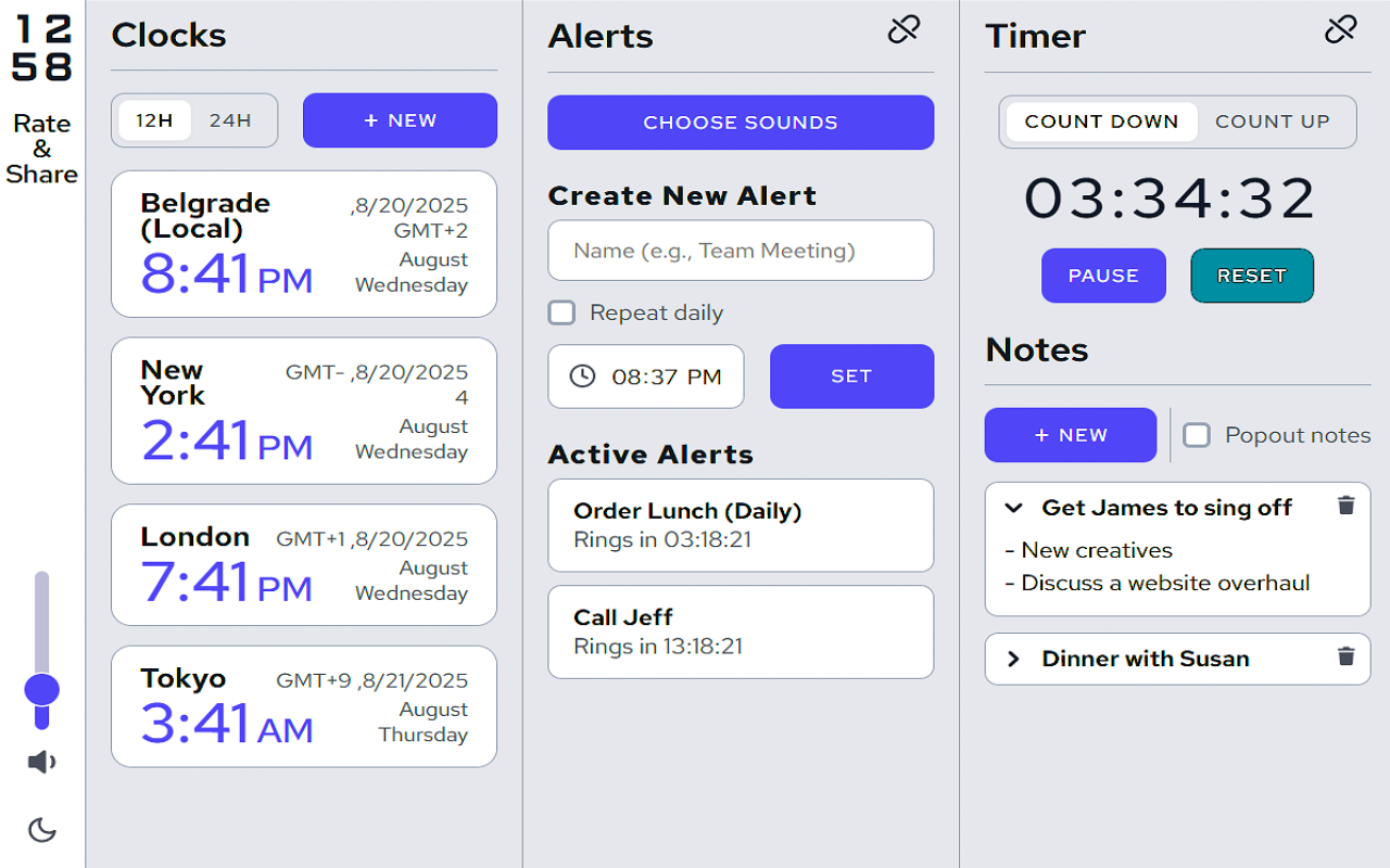 Toolbar Clock Icon, World Clocks, Alerts & Alarms, Timer, Stopwatch, Notes - 截图 3