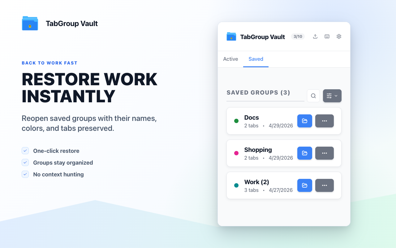 TabGroup Vault — 备份和恢复 Chrome 标签页组 - 截图 1