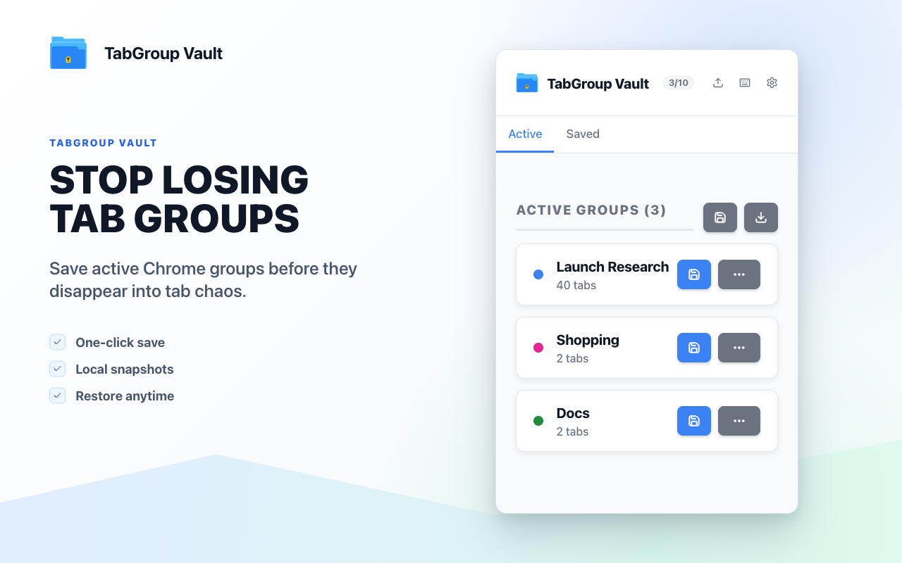 TabGroup Vault — 备份和恢复 Chrome 标签页组 - 截图 5