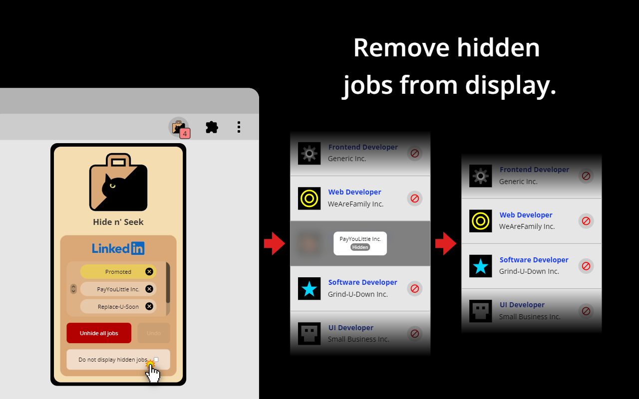 Hide n' Seek: Hide Promoted Jobs & Companies - 截图 1