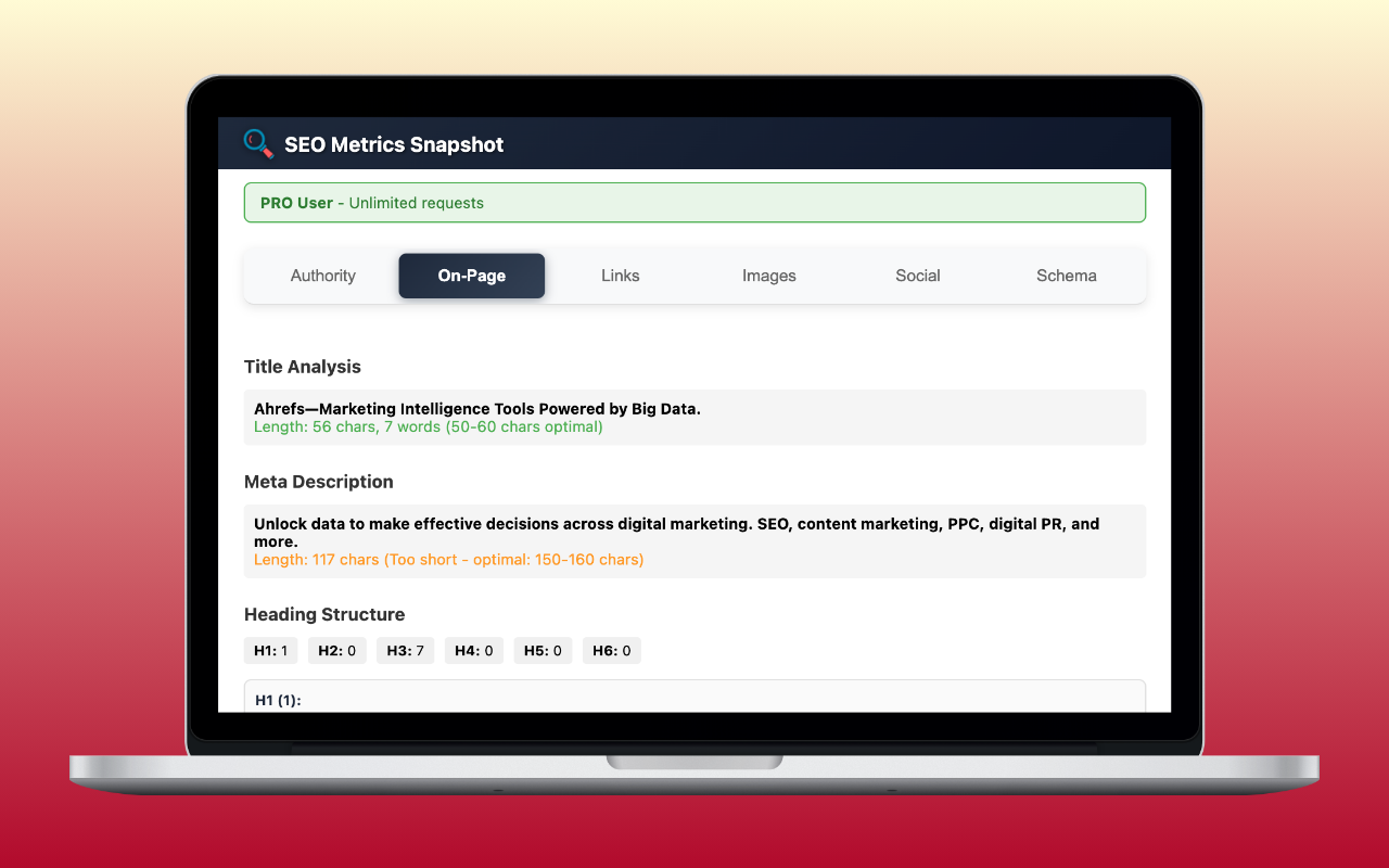 SEO Metrics Snapshot - 截图 1