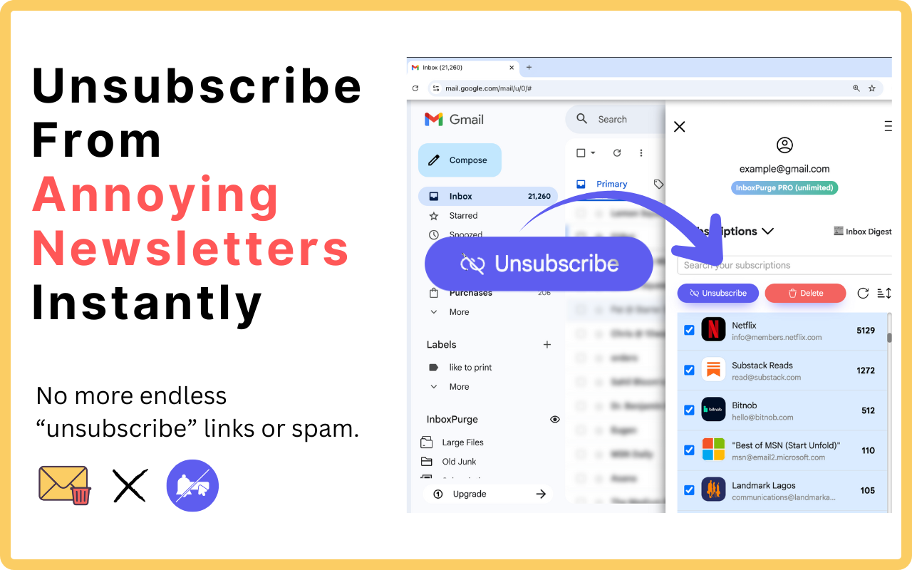 Gmail Mass Unsubscribe & Delete Emails - InboxPurge - 截图 3