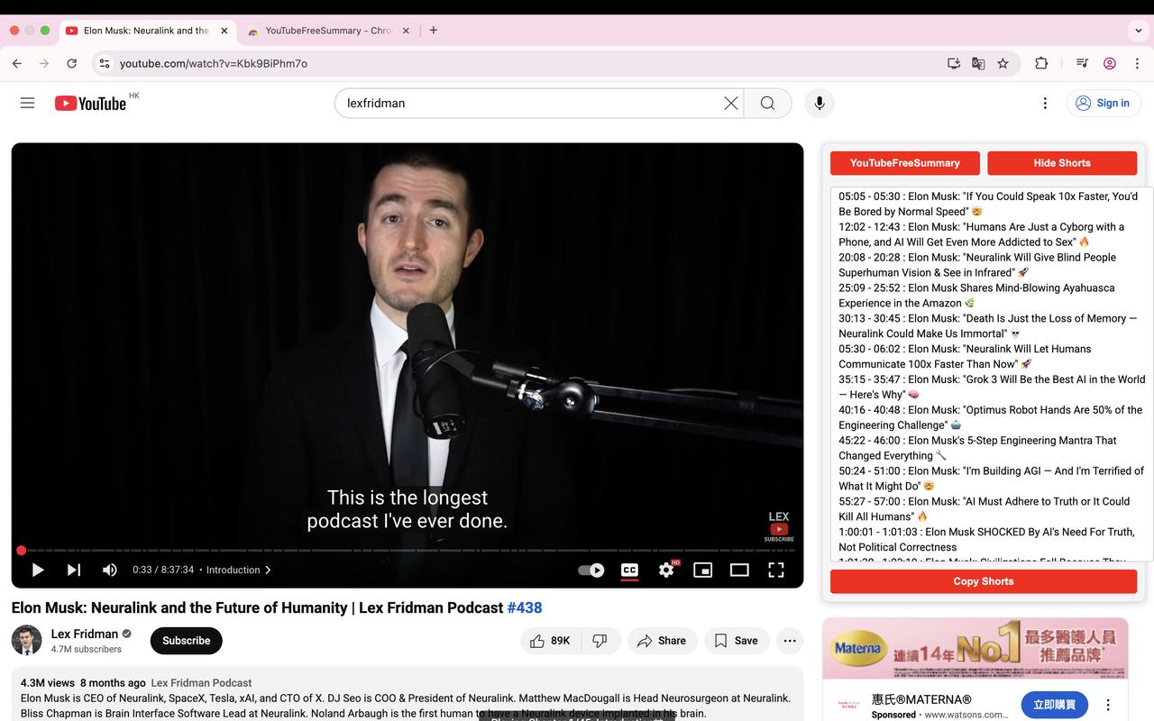YouTube™ 章节、摘要和Shorts — 免费 | YouTubeFreeSummary - 截图 5