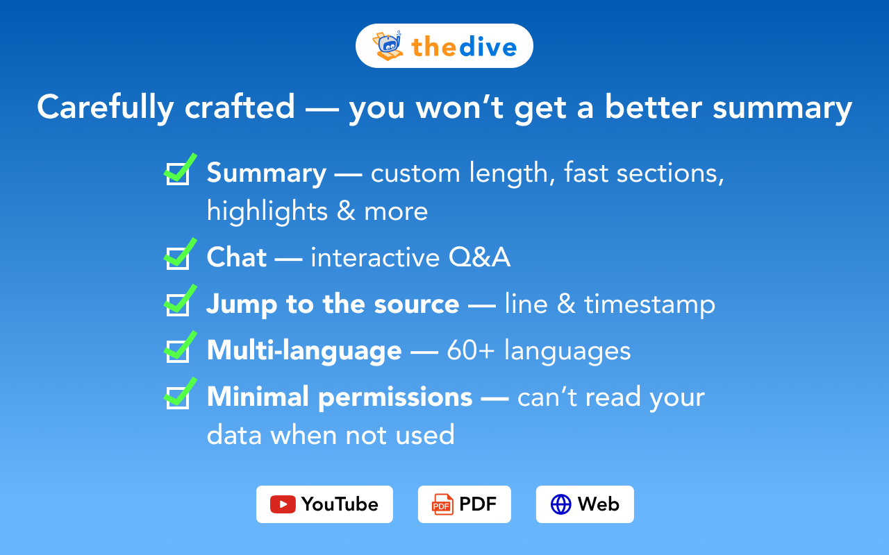 Dive: AI Summarizer for YouTube, PDF & Web — Interactive & Privacy-First - 截图 3