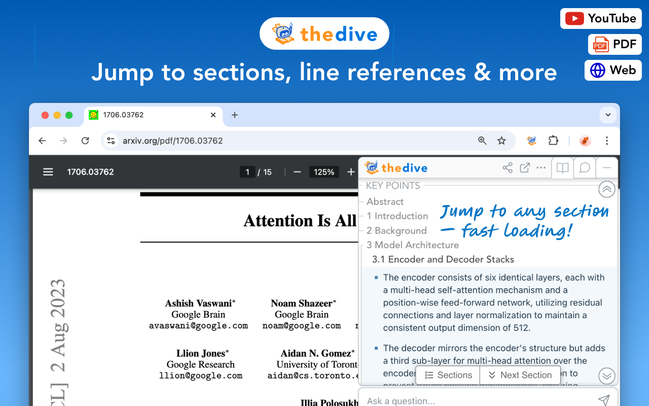 Dive: AI Summarizer for YouTube, PDF & Web — Interactive & Privacy-First - 截图 4