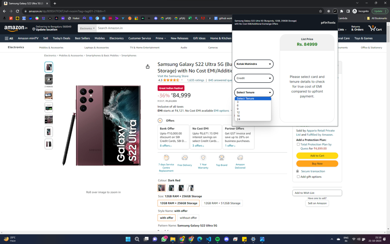 pFinTools.com - Credit Card EMI/No Cost EMI Cost Calculator - 截图 3