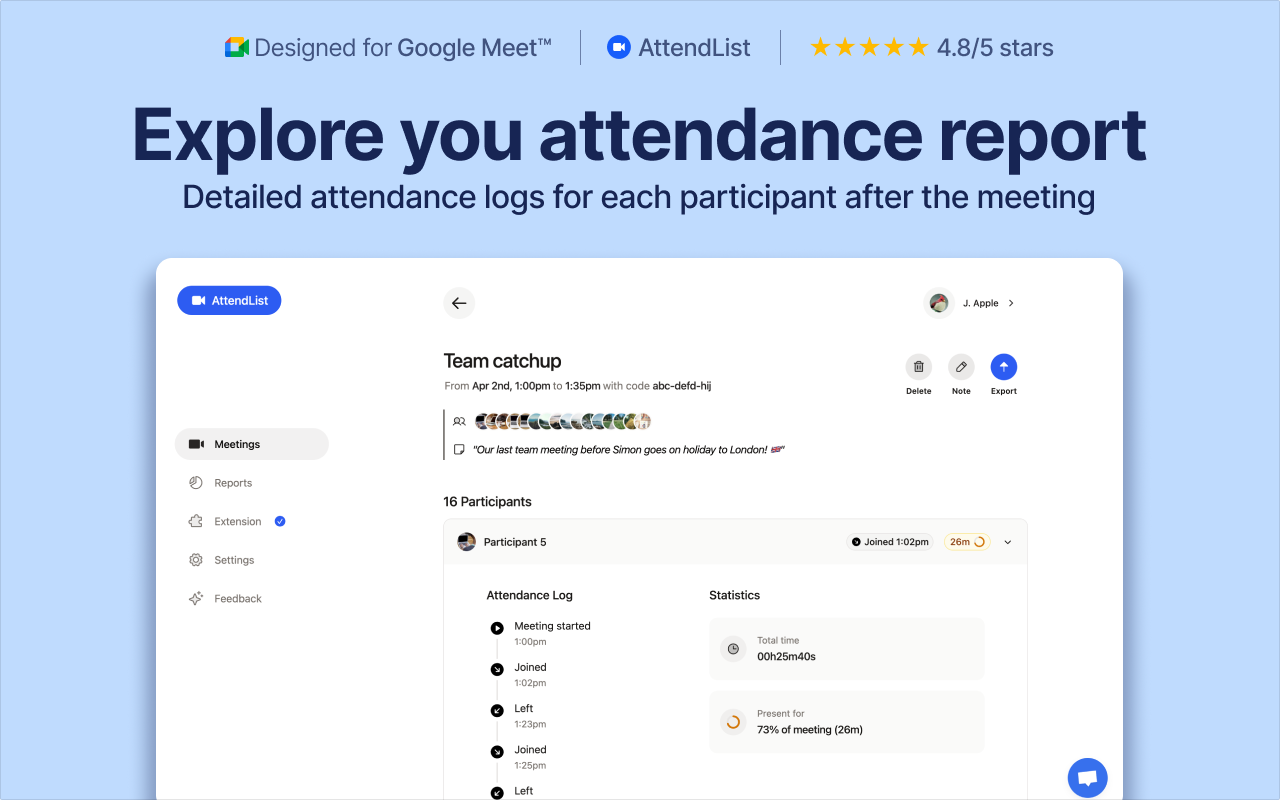 AttendList: Google Meet Attendance Tracker & Reports - 截图 2