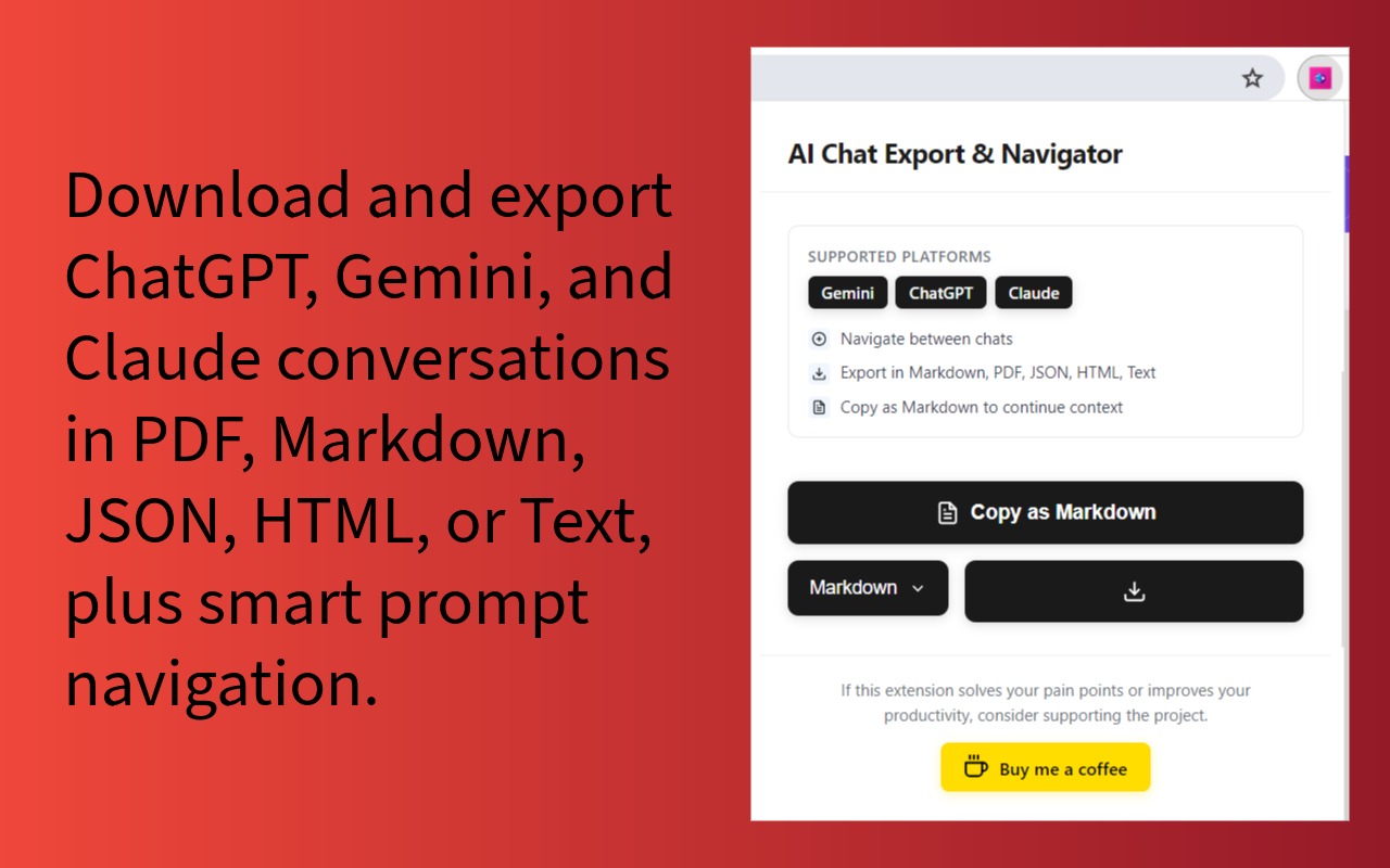 ChatGPT, Gemini, Claude Chat Export & Navigator - 截图 5